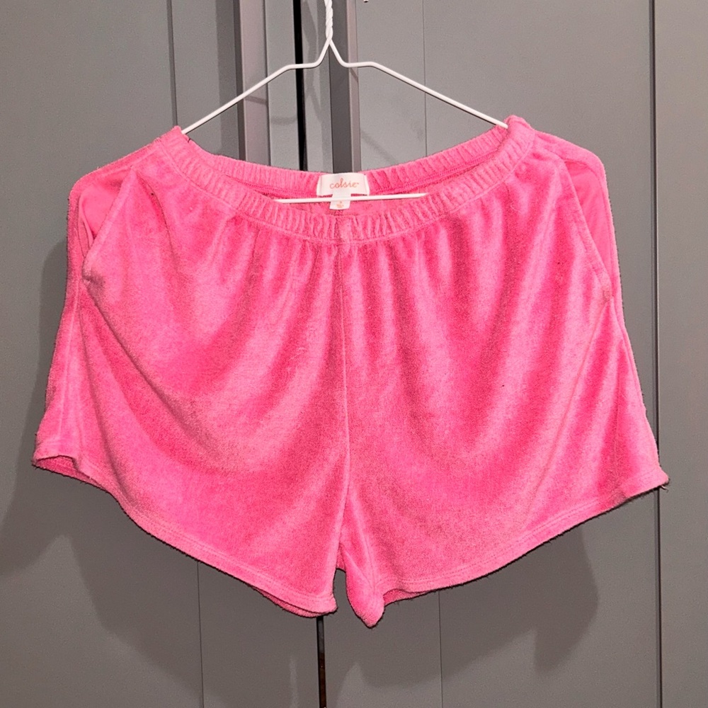 Pink Plush Lounge Shorts with matching Zip up
